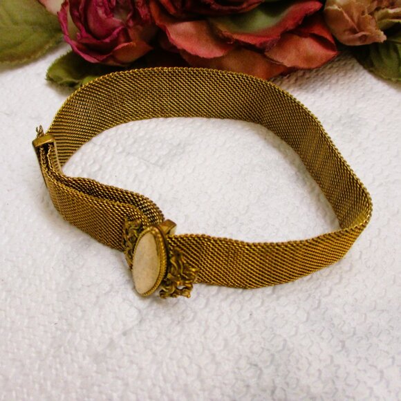 VICTORIAN Gold Filled Mesh Slide Bracelet ~ ANTIQUE Gold Fancy Slide Bracelet - Picture 12 of 13